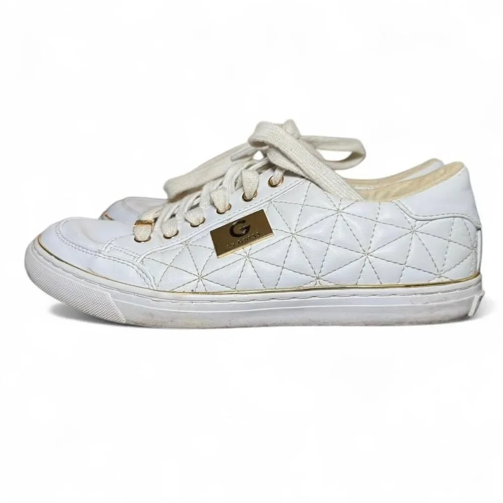Guess Women's White and Gold Fashion Sneakers Size 6